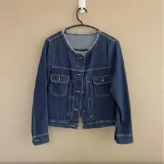 GU フリンジ　デニムジャケット　ノーカラー　クロップド丈　M