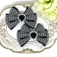 リボン♡ヘアクリップ♡量産型♡地雷系♡チェック黒3