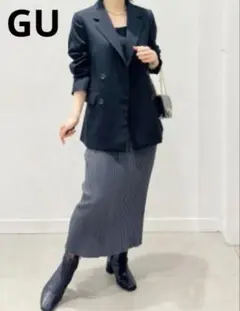 ジーユーベルベットベロアダブルブレストネイビージャケットXL