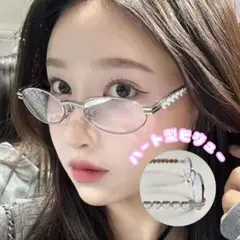 メガネ ハートビジュー キラキラ シルバー ブルーライトカット オーバル 伊達