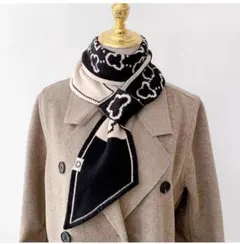 ☆マフラー ニット スカーフ 上品 秋冬 くま 熊 ホワイト×ブラック