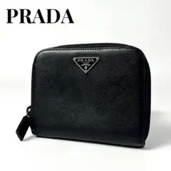 希少✨プラダ 二つ折り財布 三角ロゴ サフィアーノレザー ファスナー ブラック