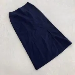 ネイビー タイトスカート サイドスリット ジッパー付き 無地 38サイズ