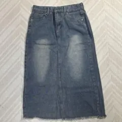 デニム ロングスカート カットオフ スリット入り