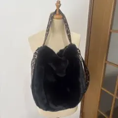 黒ファー ヒョウ柄ショルダーバッグ