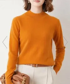 春色ニット　新品　オレンジ　　プチハイネック　薄手ニット　韓国ファッション