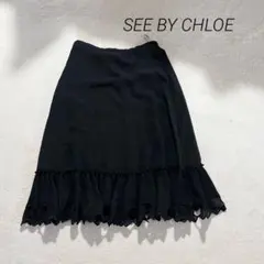 SEE BY CHLOE フレアスカート ブラック プリーツ 裾カットワークのサムネイル