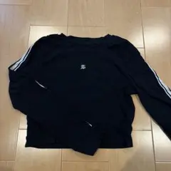 ブラック ストライプ袖 クロップド長袖