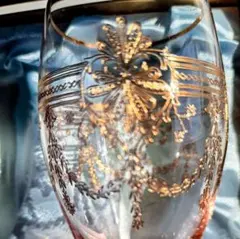 【新品未使用】ボヘミア　 ワイングラス 2個セット　ピンク　金縁