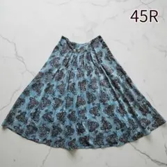 3619y美品 45R デニムジャガードスカート 総柄 インディゴL 日本製 