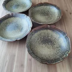 信楽焼 青峰窯 青釉大皿 約30cm 木箱 スタンド付き 共箱 飾り皿 盛皿