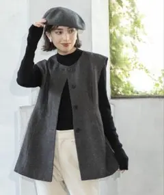 新品タグ付き＊オペークドットクリップ＊ウールライクペプラムジレ【洗濯機洗い可】