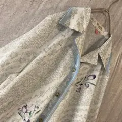 ヴィンテージ ブラウス 花柄 昭和レトロ クラシカル ガーリー ホワイト 水色