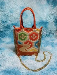 帯リメイク 幾何学×花柄 2WAYスリングバッグ（ハンドメイド）