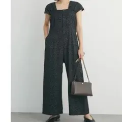 シュガースプーン　ドット柄　水玉　オールインワン　サロペット　パンツ　黒　緑　Fのサムネイル