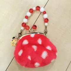 ミニー・マウス ファーポーチ 赤白水玉