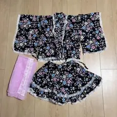 【綺麗め】女の子用浴衣ドレス・130cm （帯付き）黒桜柄