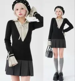 シャツドッキングプリーツミニワンピース