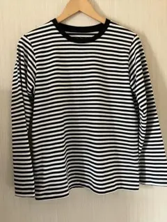 無印　クルーネック　長袖Tシャツ　黒ボーダー　Lサイズ