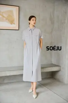 新品 SOEJU ソージュ ロングシャツワンピース 現行 M ネイビー 半袖