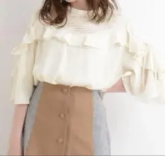 MAJESTIC LEGON 袖レースアップフリルブラウス S 7部丈