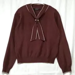 【RagOut】薄手ニットセーター ネックリボン 長袖 ボルドーカラー