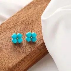 【匿名配送✨新品】ターコイズ　ピアス　ブルー　ゴールド　クローバー　トルコ石