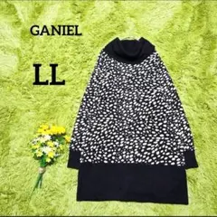 【ガニエル】ニットワンピース　LL　ブラック　ドット柄　タートルネック