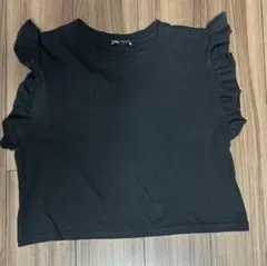 ZARAフリル付き黒半袖TシャツサイズM