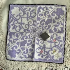 新品！未使用　アナスイANNA SUI バラの刺繍タオルハンカチ！パープル可愛い