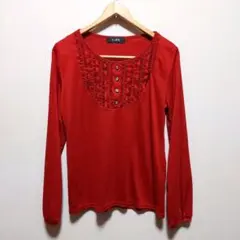 【レディース長袖Tシャツ】赤☆薄手☆柔らかい☆エレガント☆イトーヨーカ堂《L》