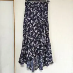 ネイビー フラワープリント フイッシュテールスカート