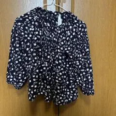 Bonpoint ネイビー 花柄 五分袖ブラウス サイズ9