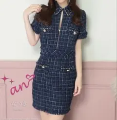 No.1anキャバドレス　ネイビー　ツイード　オシャレ！XS