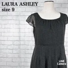 ローラアシュレイ ドット 花柄 フレンチスリーブ ロングワンピース 春夏