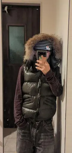 オリーブグリーン フード付き ダウンベストswag ファー付き y2k