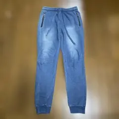 青 ジョガーパンツ ジッパーポケット付き