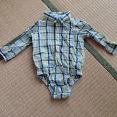 Yシャツ チェック柄ロンパース（青・黄）サイズ目安生後12ヶ月～18ヶ月