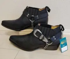 メンズウエスタンブーツ 黒 レザー サイドゴア