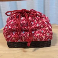 赤い花柄 巾着袋