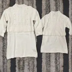 BEAMS mini アイボリー ケーブル編みニットワンピース 2点セット