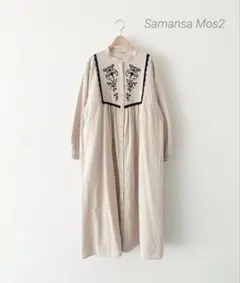 新品　SamansaMos2 切替配色刺繍ワンピース Mサイズ 春 完売品