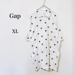ギャップ◇ポロシャツ XL ホワイト 総柄 ヤシの木 パームツリー 刺繍のサムネイル