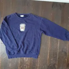 b.ROOM コーヒーカップ刺繍トレーナー 紺140