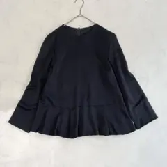 2278 自由区　ペプラムブラウス　洗える　ストレッチ　光沢　ブラック　Lのサムネイル