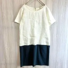 【美品】　シェトワ 切替ボーダーワンピース シア素材 ゴールドジップ F