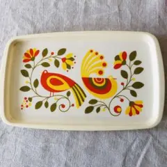 レトロ　トレイ　お盆　鳥　花柄　北欧風のサムネイル