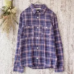 Lee タータンチェック長袖シャツ （M）綿100% パープル　ピンクa2132
