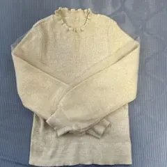フリルネック ベージュ ニット 長袖