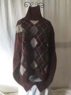 ixiz  アーガイル　タートルネックセーター　美品　シルク混紡